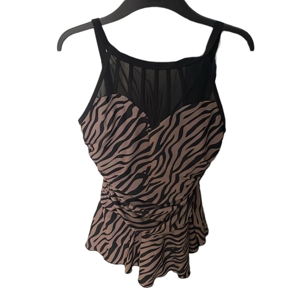 Misha Leopard Illusion Top Underwire Skirted Swimsuit size 14 NWT